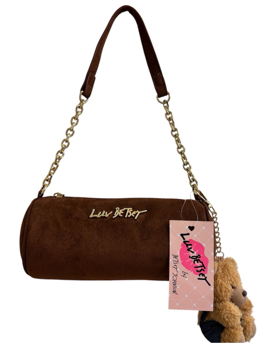 Luv Betsey brown velour shoulder barrel bag - NWT